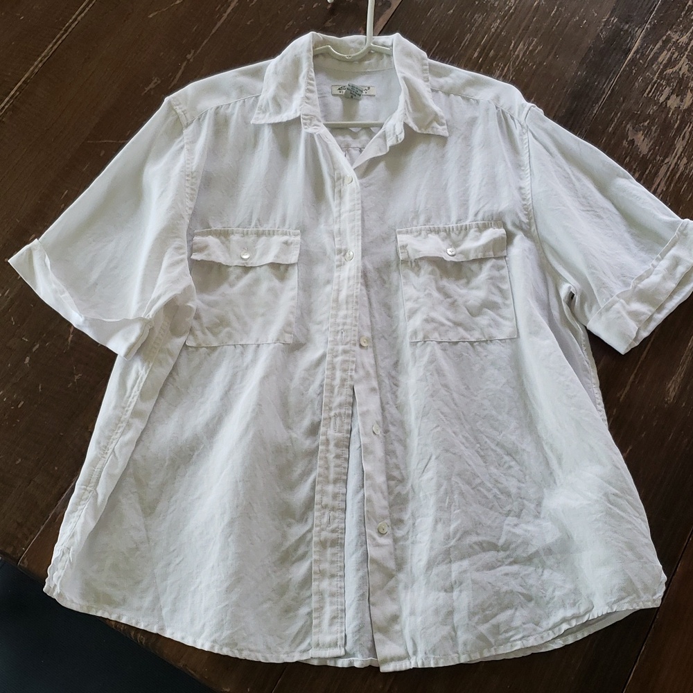 100% Linen Lightweight White Short-Sleeve Button-Up Shirt